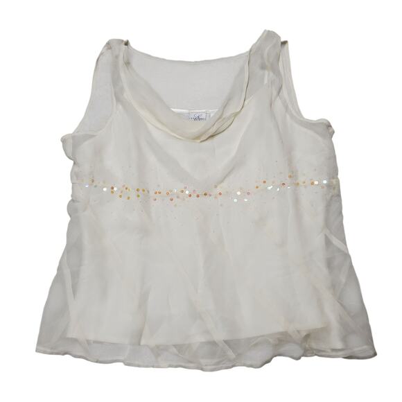Y2k Fairycore Top Silk Emma James Cowl Neck Sequin Sheer Top w/ Tank - Size 14 - Picture 6 of 8